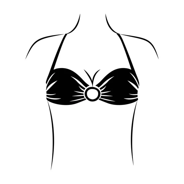 Černobílá silueta ženy s plavky podprsenka s centrální kroužkem — Stockový vektor
