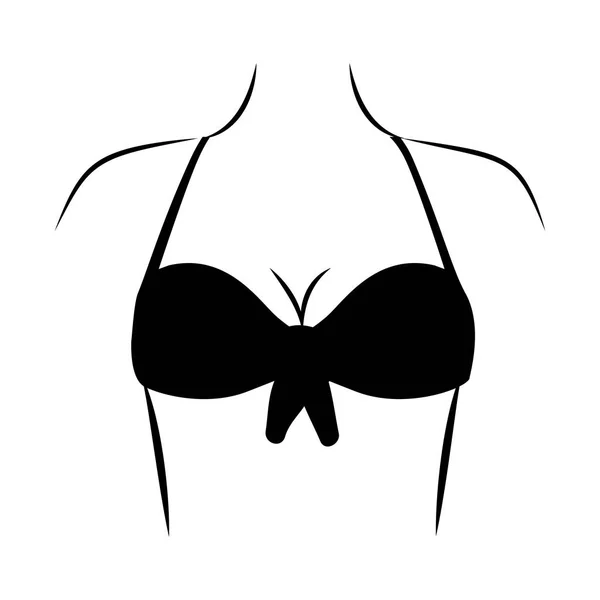 Silhouette monocromatica di donna con reggiseno costume da bagno e nodo superiore nel petto — Vettoriale Stock