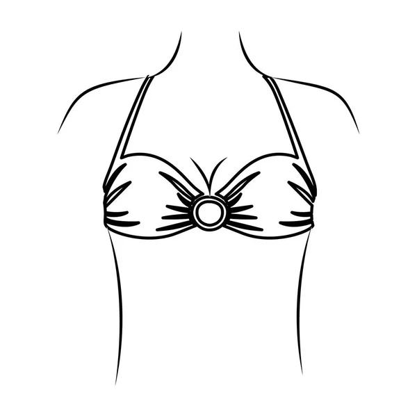 Monochromatický tenký obrys ženy s plavky podprsenka s centrální kroužkem — Stockový vektor