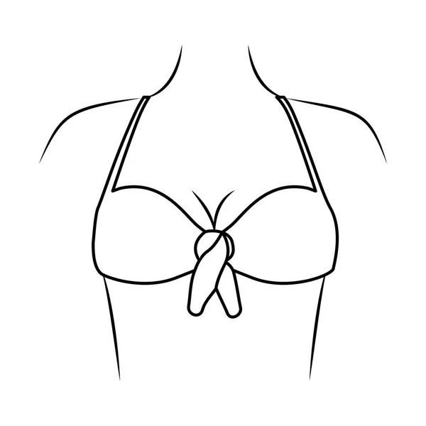 Monochroom dunne contour voor vrouw met zwembroek BH en top knoop in borst — Stockvector