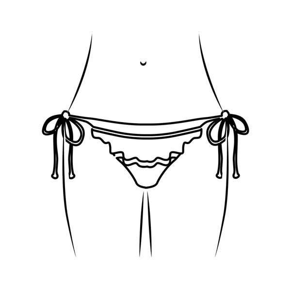 Contorno fino monocromático da mulher da cintura com linhas decorativas em fio dental — Vetor de Stock