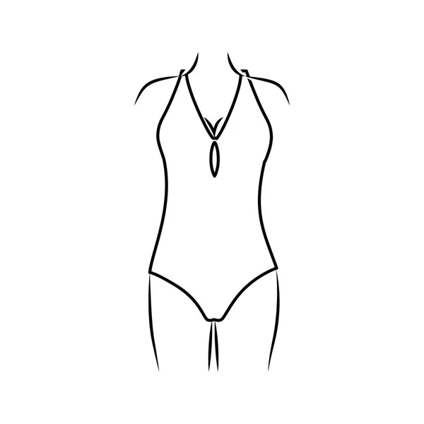 ワンピース型の水着の女性のモノクロの薄い輪郭 — ストックベクタ