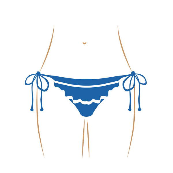 thin contour of the waist woman with decorative lines in blue thong