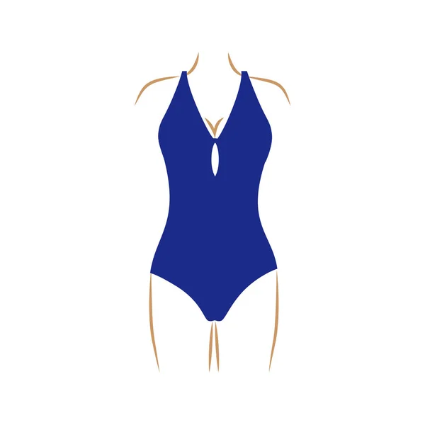 Tenký obrys ženy v jednodílných plavek tmavě modrá — Stockový vektor