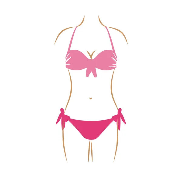 Thin contour of woman in two pieces swimsuit in pink color — Stock Vector