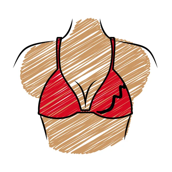Színes rajz ceruza nő melltartó piros fürdőruha — Stock Vector
