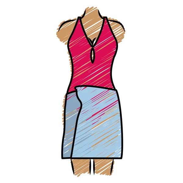 Bleistiftzeichnung einer Frau in magenta Badeanzug und Bademantel — Stockvektor