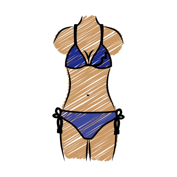 Színes ceruza rajz, nő a bikini-ban sötét kék befest — Stock Vector