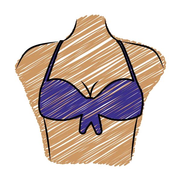 Tužka Barevná kresba ženy s modré plavky podprsenka a top knot v prsou — Stockový vektor