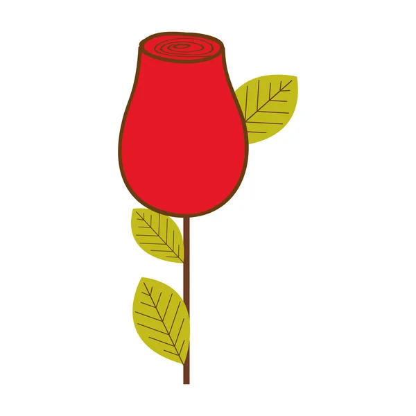 Színes rajz piros rosebud, a levelek és a szár — Stock Vector