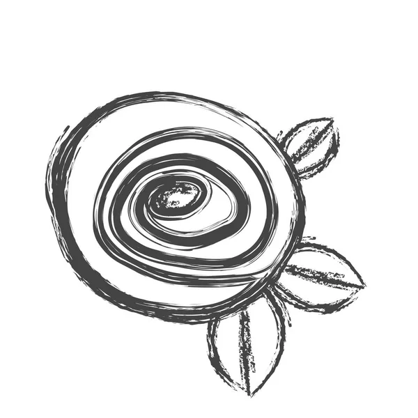 Gambar samar sketsa siluet mawar dengan daun closeup - Stok Vektor