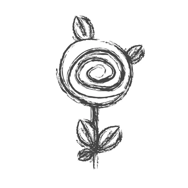 Verschwommene Silhouettenskizze Rose mit Blättern und Stiel — Stockvektor