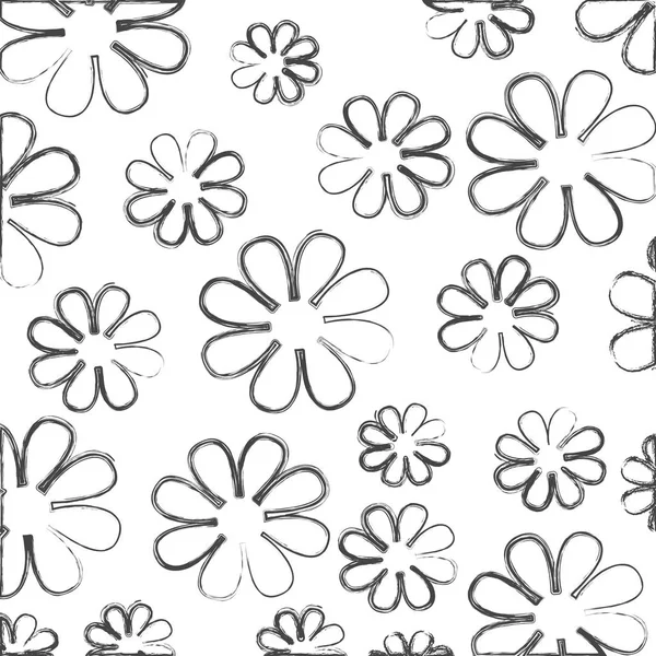 Silueta borrosa boceto patrón decorativo flores diseño — Vector de stock