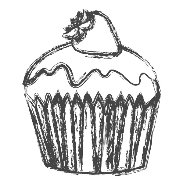 Unscharfe Silhouette Skizze Cupcake mit Erdbeerfrüchten — Stockvektor