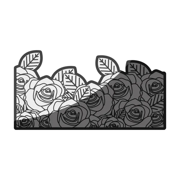 Silhouette monochrome décorative demi-bordure avec design de roses — Image vectorielle