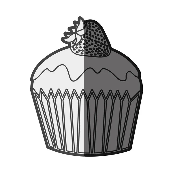 Cupcake dalla silhouette monocromatica con frutta alla fragola — Vettoriale Stock