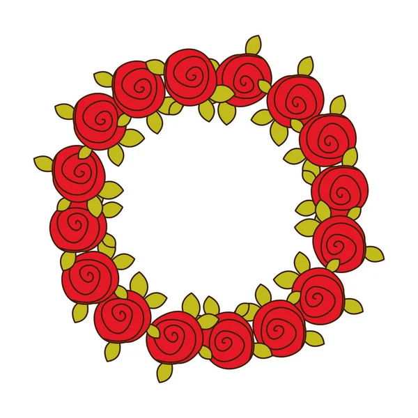 Corona colorida dibujo rosas con hojas — Vector de stock