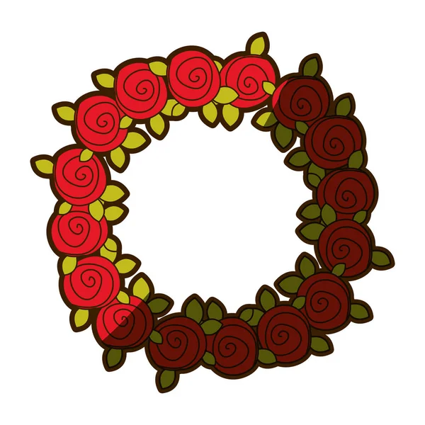 Colorido sombreado silueta corona de rosas con hojas — Vector de stock