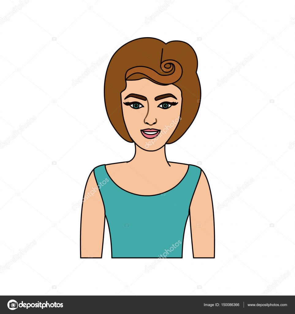 Farbenfrohe Silhouette des halben Körper Frau mit 80er Jahre Frisur