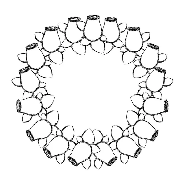 Suddig siluett crown ritning rosenknoppar med blad — Stock vektor