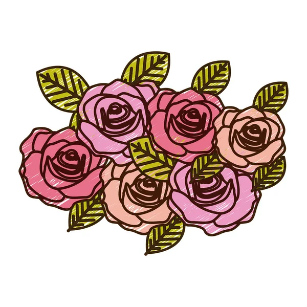 Dessin au crayon de couleur de bouquet de roses design décoratif — Image vectorielle