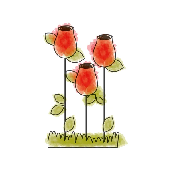 Akvarell-ritning av rosenknoppar planterade med blad och betesmark — Stock vektor