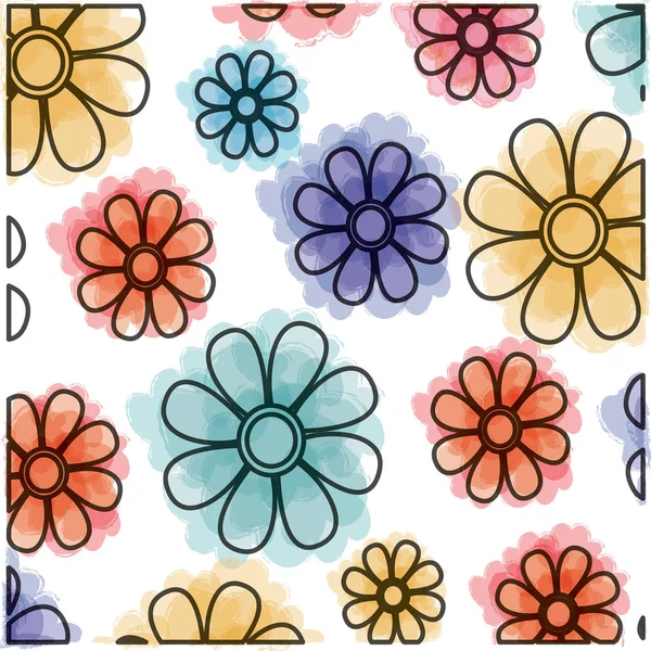 Watercolor drawing of decorative pattern flowers design — Stock Vector