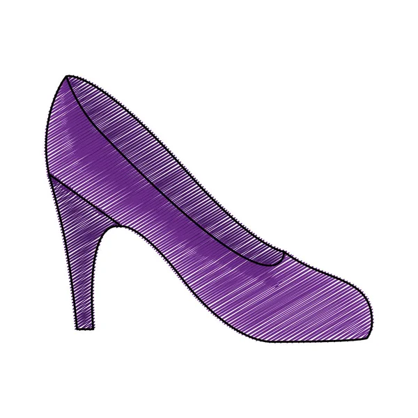 Kleur potlood tekening van hoge hak paarse schoen — Stockvector