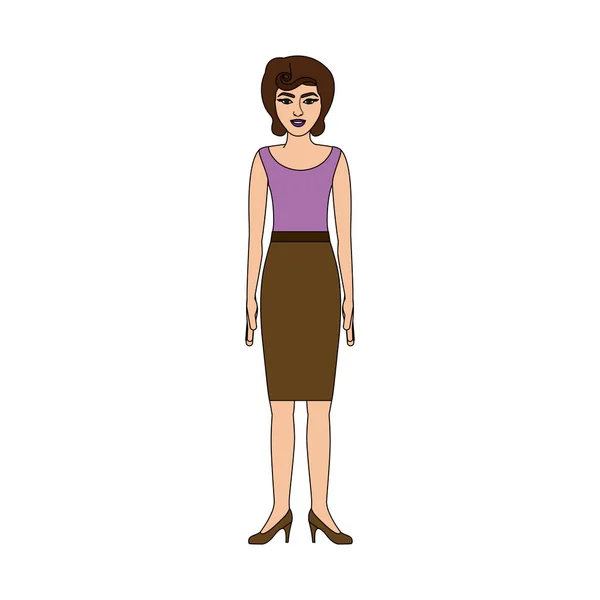 Silueta colorida de mujer con blusa y falda estilo retro — Vector de stock
