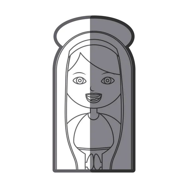 Svartvit siluett figur halva kroppen jungfru maria tecknad med ytterring — Stock vektor