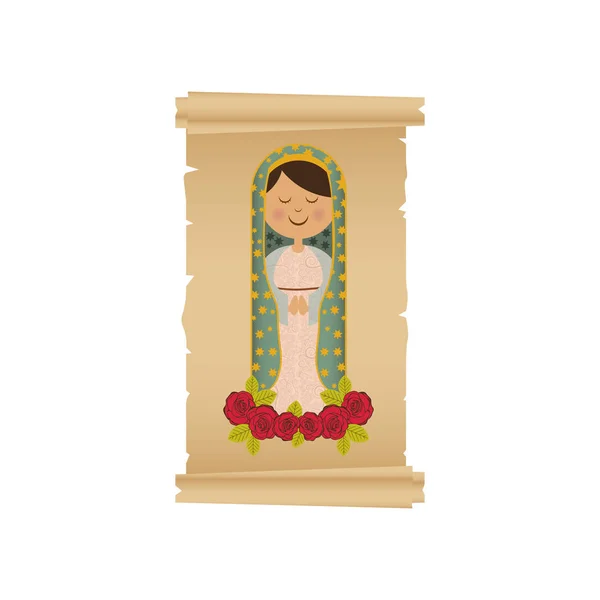 Fondo con lienzo de virgen de guadalupe con adorno floral de rosas — Vector de stock