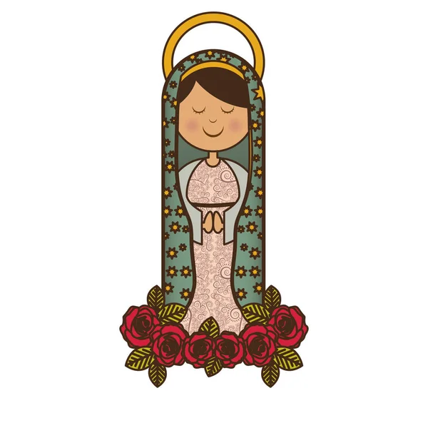 White background of virgin of guadalupe and ornament of roses — Stock Vector