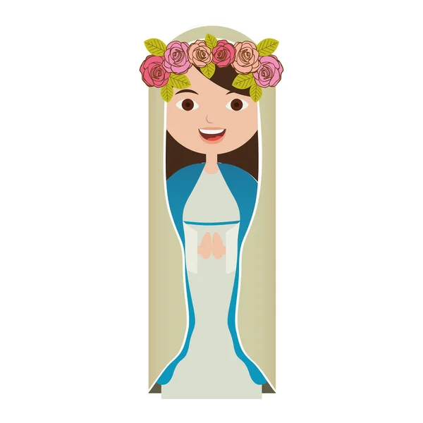 Fondo blanco de hermosa virgen con corona de rosas — Vector de stock