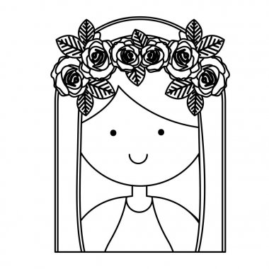 tek renkli kontur yarım vücut taç gül ile güzel bakire