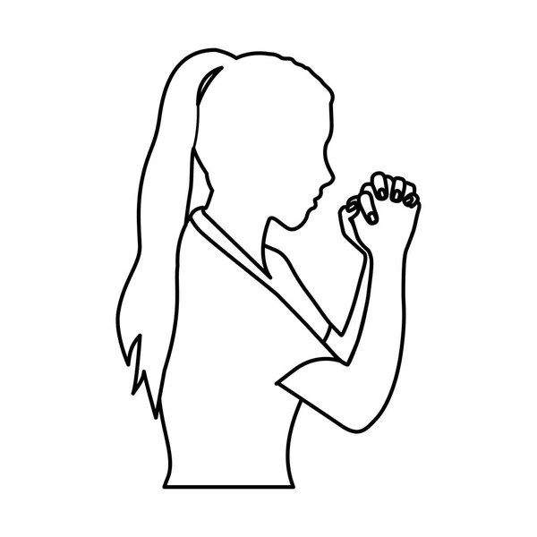 Monochrome Kontur einer betenden Halbkörperfrau — Stockvektor