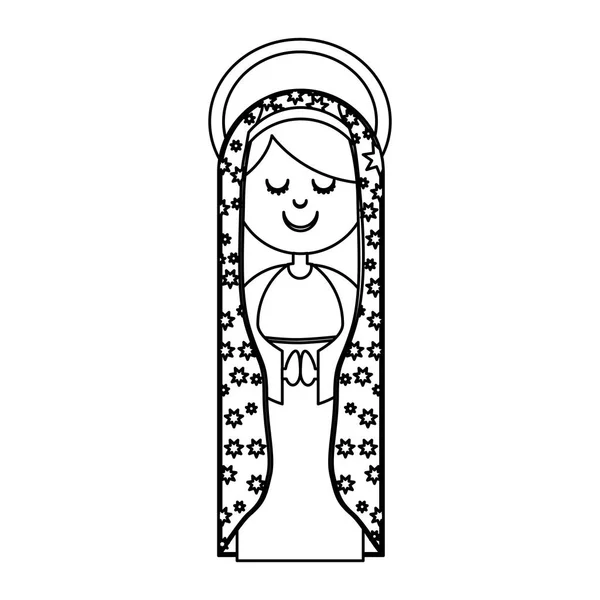 Contorno monocromo de virgen de guadalupe con aura — Vector de stock