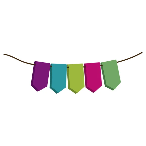 Set farbiger Fahnen in einem Seil zur Dekoration — Stockvektor