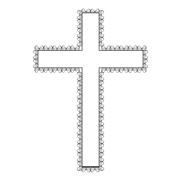 Силуэт деревянный крест с вихревой декоративной рамкой — стоковый вектор