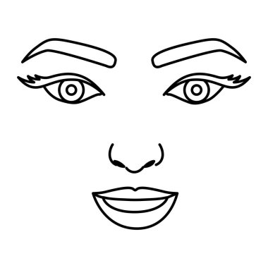 açık gözlü kadın yüz çizim ve gülümseyen siluet