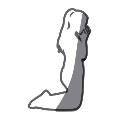dizlerinin üstünde dua kadın silüeti gri tonlama