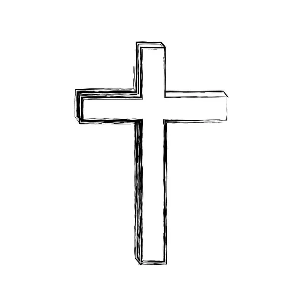 Zwart-wit schetsen contour van houten kruis — Stockvector