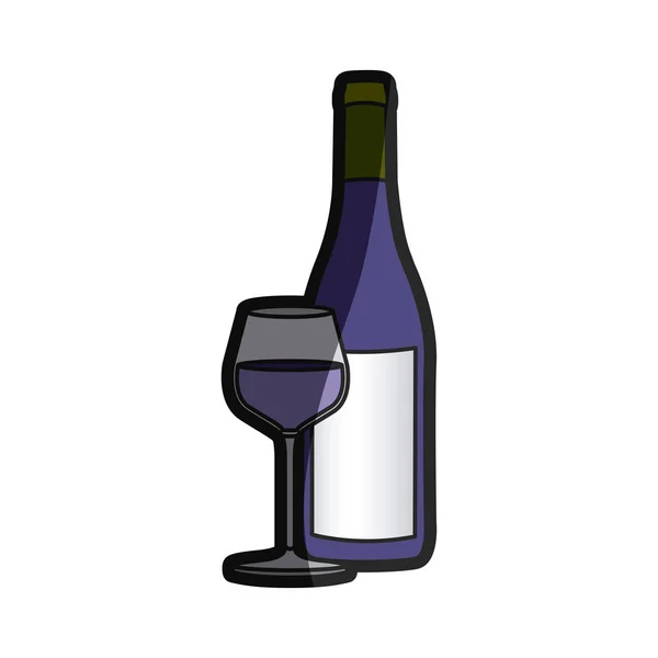 ワインとガラスのボトルと色のシルエット — ストックベクタ