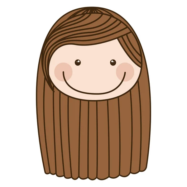 Kleurrijke karikatuur voorzijde meisje met bruin gestreepte lange haren — Stockvector