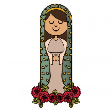 Gül ve manto yıldız ile süsleme ile renkli virgin Guadalupe beyaz artalan
