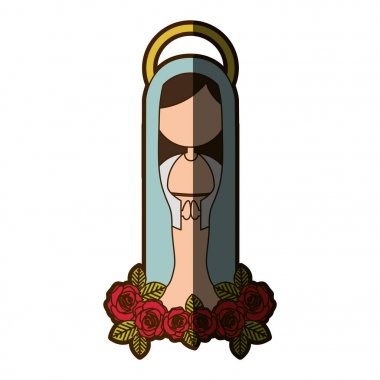 renkli meçhul virgin Guadalupe ışık mavi manto ve kırmızı gül ve yarı gölge beyaz artalan