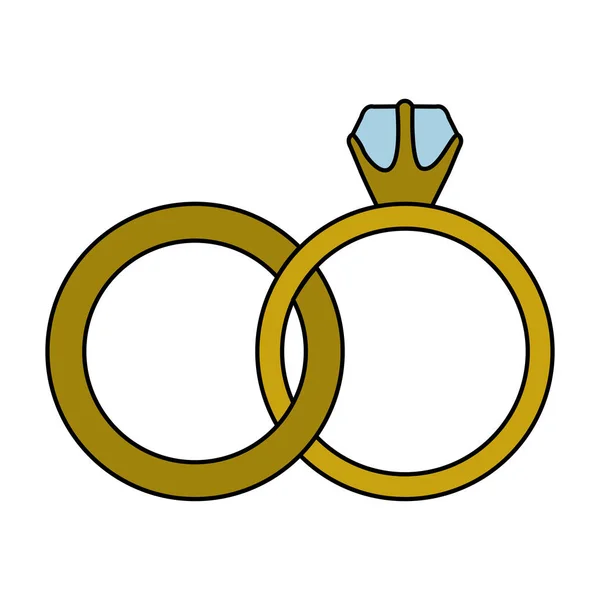 Fondo blanco con anillos de boda de colores — Vector de stock