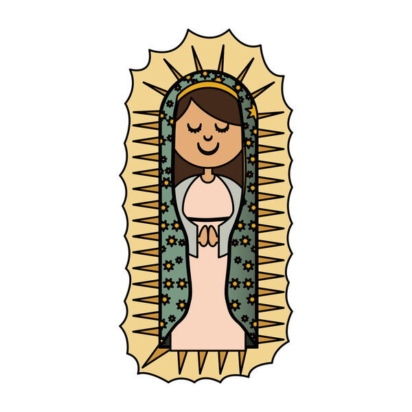 белый фон с красочным холстом девственницы Гуадалупе
