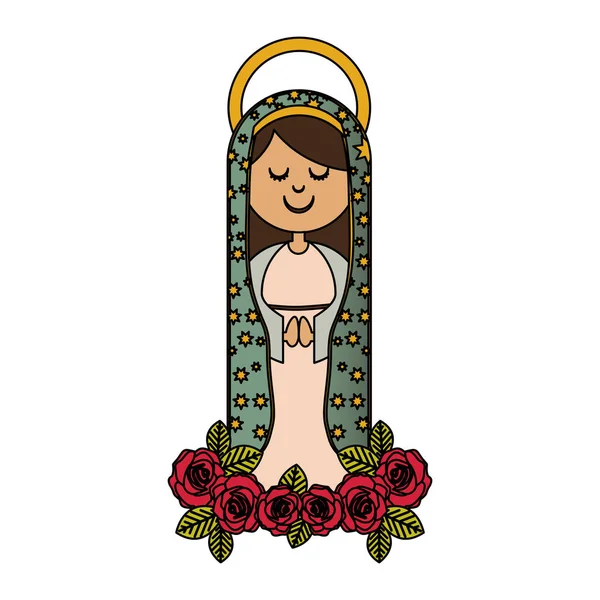 Renkli virgin Guadalupe ve süsleme gül beyaz arka plan — Stok Vektör