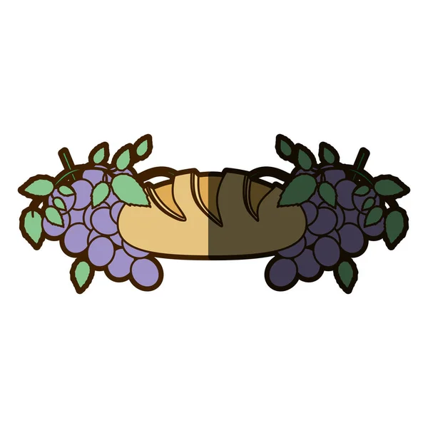 カラー背景の聖体拝領のパンと半影とブドウの宗教的なアイコン — ストックベクタ