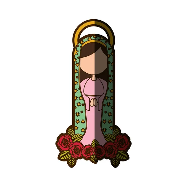 Fondo blanco de virgen sin rostro de guadalupe y adorno de rosas con media sombra — Archivo Imágenes Vectoriales